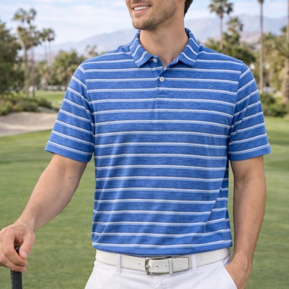Southern Tide Mens XL Blue‎ Striped Performance Golf Polo Shirt Short Sleeve T2